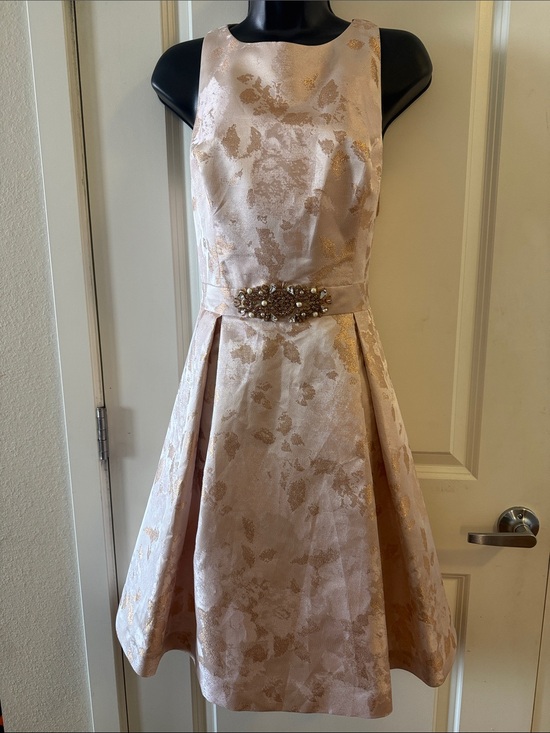 Eliza J Dresses & Skirts - Eliza J Women’s Blush Pink & Gold Jacquard Party Dress with Embellished Belt 10